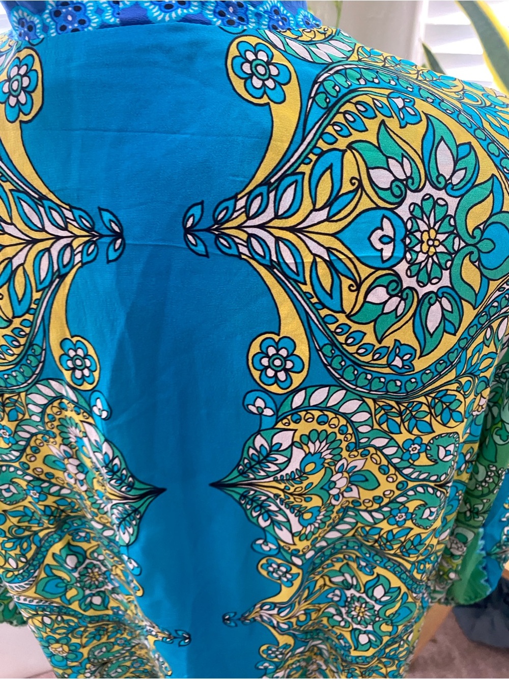 Johnny Was Blue & Green Floral Maxi Dress with Button-Front - Picture 6 of 7